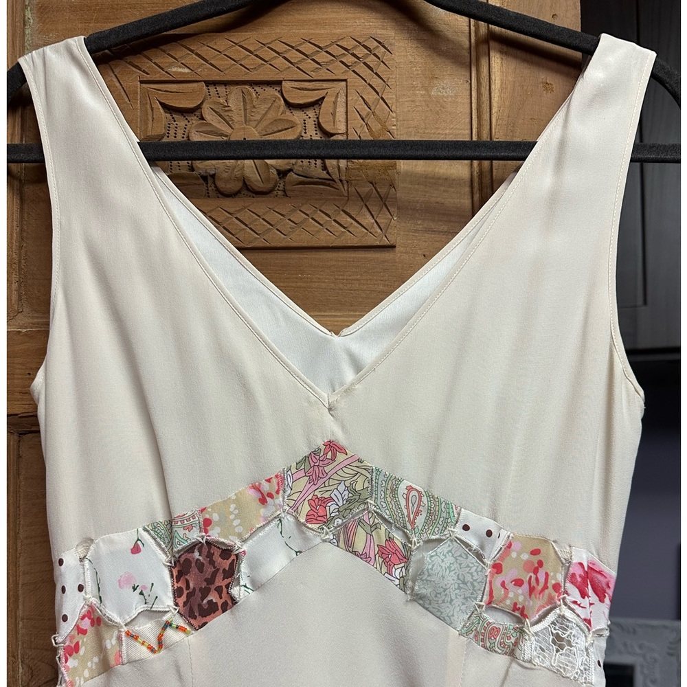 Sue Wong Cream Asymmetrical Dress with Pink & Gold Patchwork - Picture 7 of 16